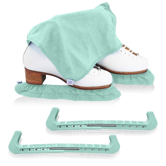 CRS Cross Skate Guards, Soakers and Towel Gift Set - Ice Skating Guards and Soft Skate Blade Covers for Figure Skating or Hockey (Sit Spin Sea Foam, Large)