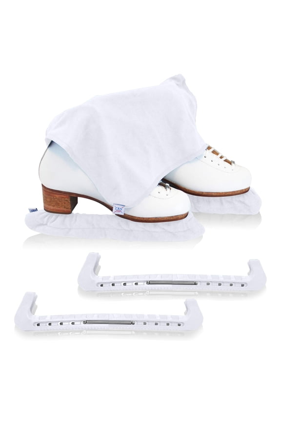 Skate Guards, Soakers and Towel Gift Set - Ice Skating Guards and Soft Skate Blade Covers for Figure Skating or Hockey (Waltz White, Medium)