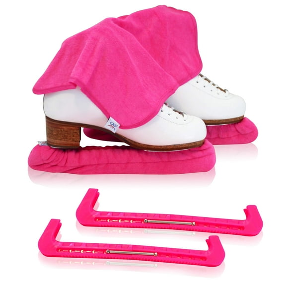 CRS Cross Skate Guards, Soakers and Towel Gift Set - Ice Skating Guards and Soft Skate Blade Covers for Figure Skating or Hockey (Power Pink, Medium)