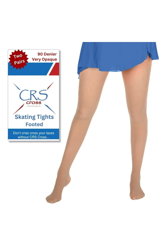Skating Tights (2 Pair) Footed Figure Skate Tights Heavyweight 90 Denier Performance for Competition Practice Ice Skating Dance-Womens Small Light Tan