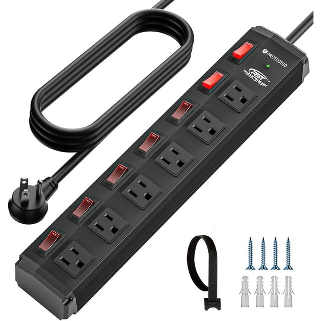 CRST 6 Outlet Metal Power Strip with Individual Switches, Mountable