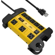 CRST 8-Outlet Heavy Duty Power Strip Surge Protector 1350J with 2 USB (3.1A) 1875W, 6FT 14AWG Power Cord