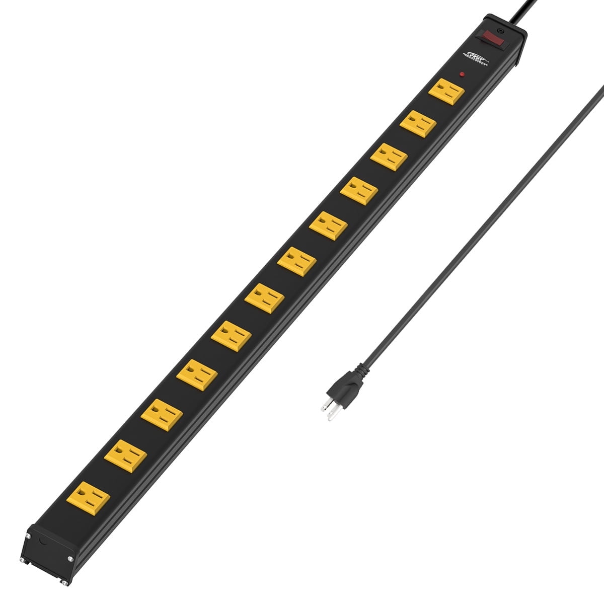 CRST Heavy Duty Long Surge Protector Power Strip Metal 12 Outlets 2.6 inch Wide Spaced 6ft Extension Cord with Mounting Brackets, 1800 Joules, ETL Listed