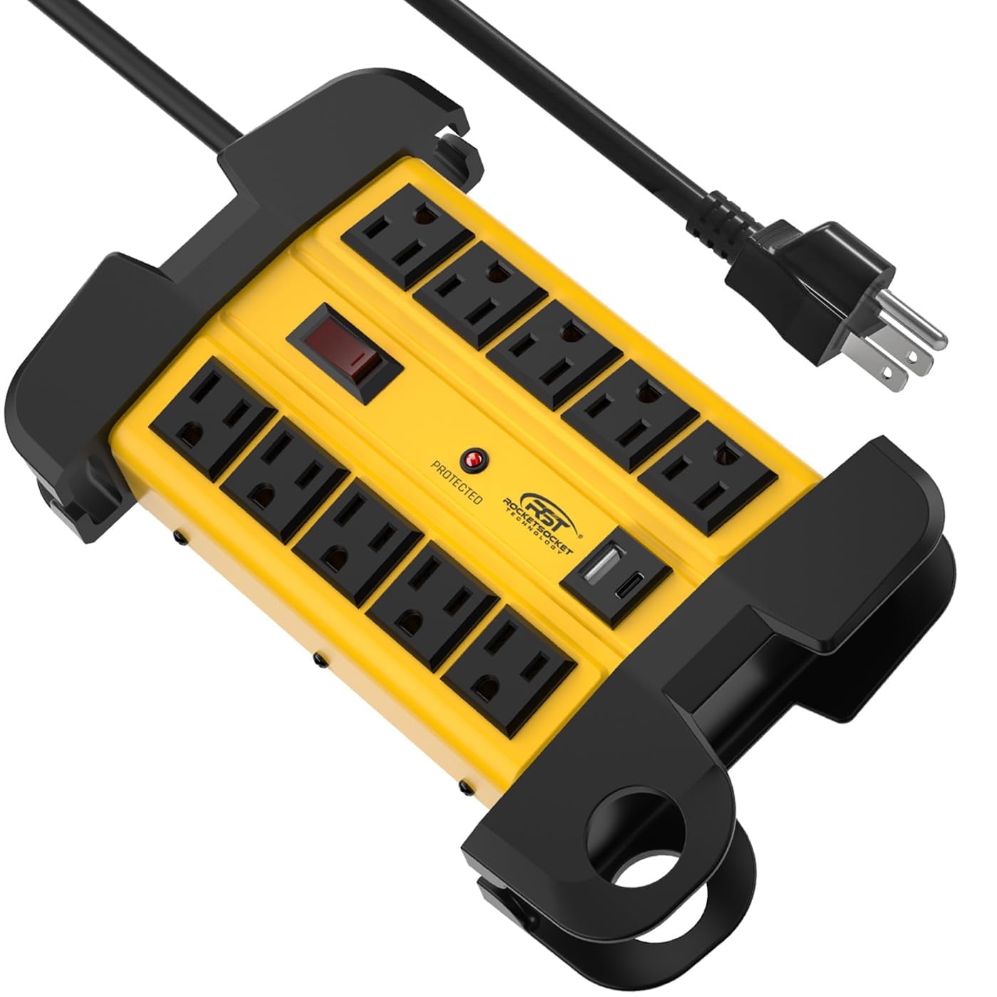 CRST 10-Outlet Heavy Duty Power Strip with USB-C, Metal Wall Mount Surge Protector with 6FT Cord, ETL Listed