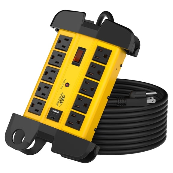 CRST Heavy Duty Power Strip with USB (3.1A),10-Outlet Metal Surge Protector Power Strip with 15FT Cord(2800J),15A Circuit Breaker, Wall Mount, ETL Listed