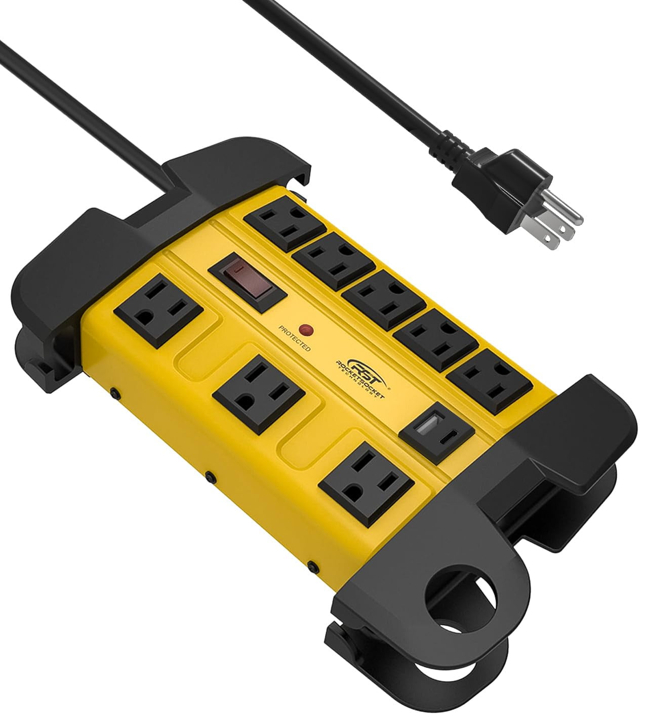 CRST Heavy Duty Surge Protector Power Strip with USB-C Ports, 8-Outlet Metal Industrial Power Block with 15A Circuit Breaker, 15ft Extension Cord, 1350 Joules for Workshop, Garage, Office, Shop…