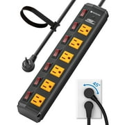 CRST Power Strip 6 Outlet Heavy Duty Surge Protector Individual Switch 6ft Extension Cord with Flat Plug, 15A Circuit Breaker