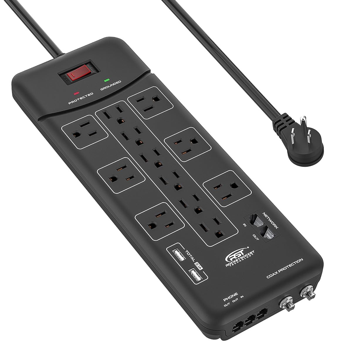 CRST Surge Protector Power Strip 4050J with Flat Plug 6FT Cord and 2USB