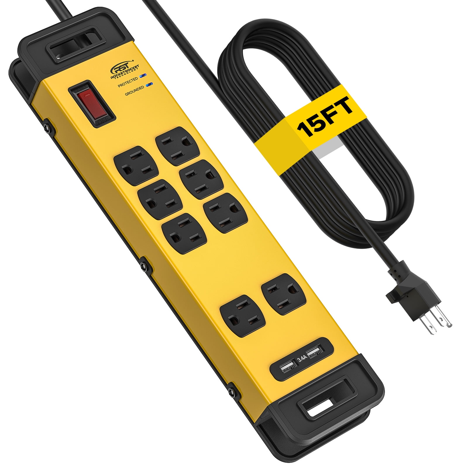 CRST Surge Protector Power Strip with Dual USB Port 3.4A Metal Heavy