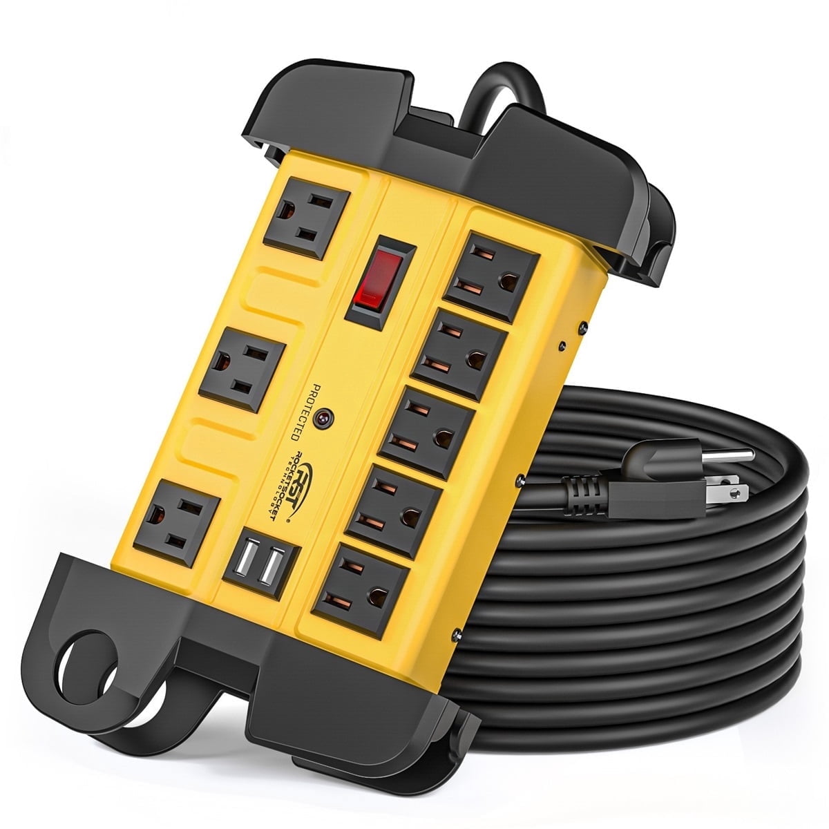 CRST Surge Protector Power Strip with USB Dual Ports 1350J Metal Heavy Duty 8 Outlets 15FT Long Extension Cord, Mountable & Hanging, ETL Listed