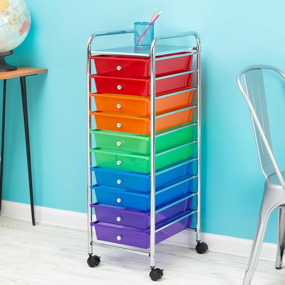 CRT-02214 Rolling Office Organizer with 10 Drawers for Multicolored Storage