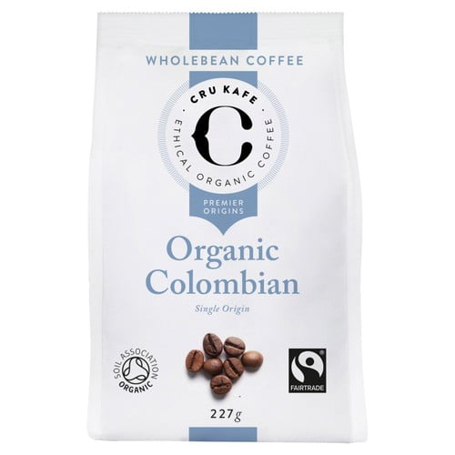 CRU Kafe Organic Fairtrade Colombian Coffee Beans 227g, British Import (Pack of 2)