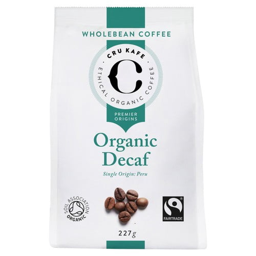 CRU Kafe Organic Fairtrade Decaf Peruvian Coffee Beans 227g, British Import (Pack of 2)