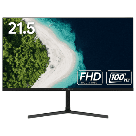 CRUA 22 inch FHD 1080P Computer Monitor - 100Hz VA Panel with 3-Side Frameless Design, Eye-Care Technology & VESA Mount, HDMI/VGA Ports (Black)