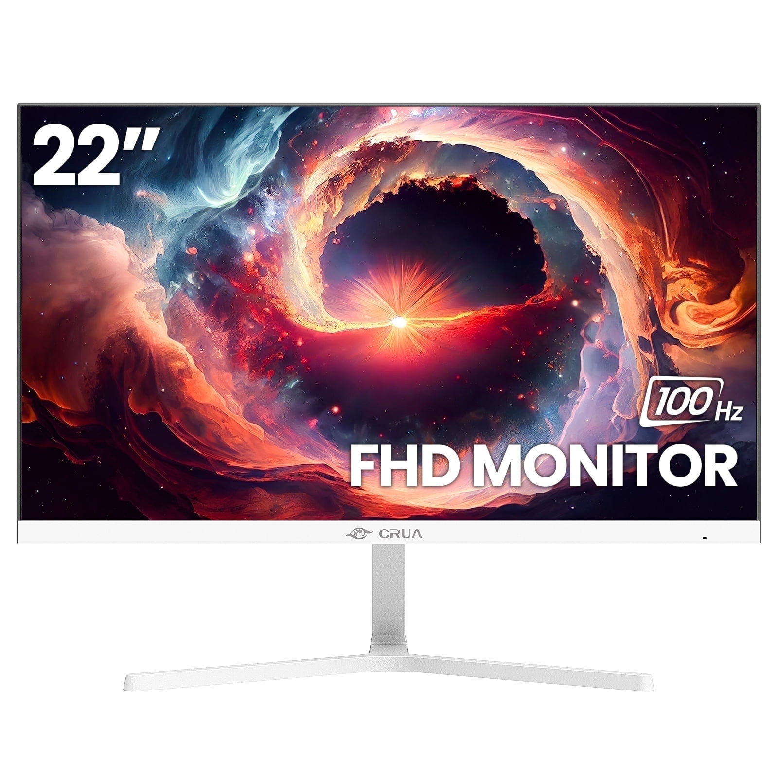 CRUA 22 Inch Computer Monitor,FHD 1080P/100Hz,120 sRGB,Low Blue Light,Wall Mountable,VGA & HDMI-White