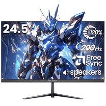 CRUA 24.5 inch 200hz ips FHD gaming monitor 1920x1080 120% Srgb Freesync, DP/HDMI, built-in speakers, support wall mounting black