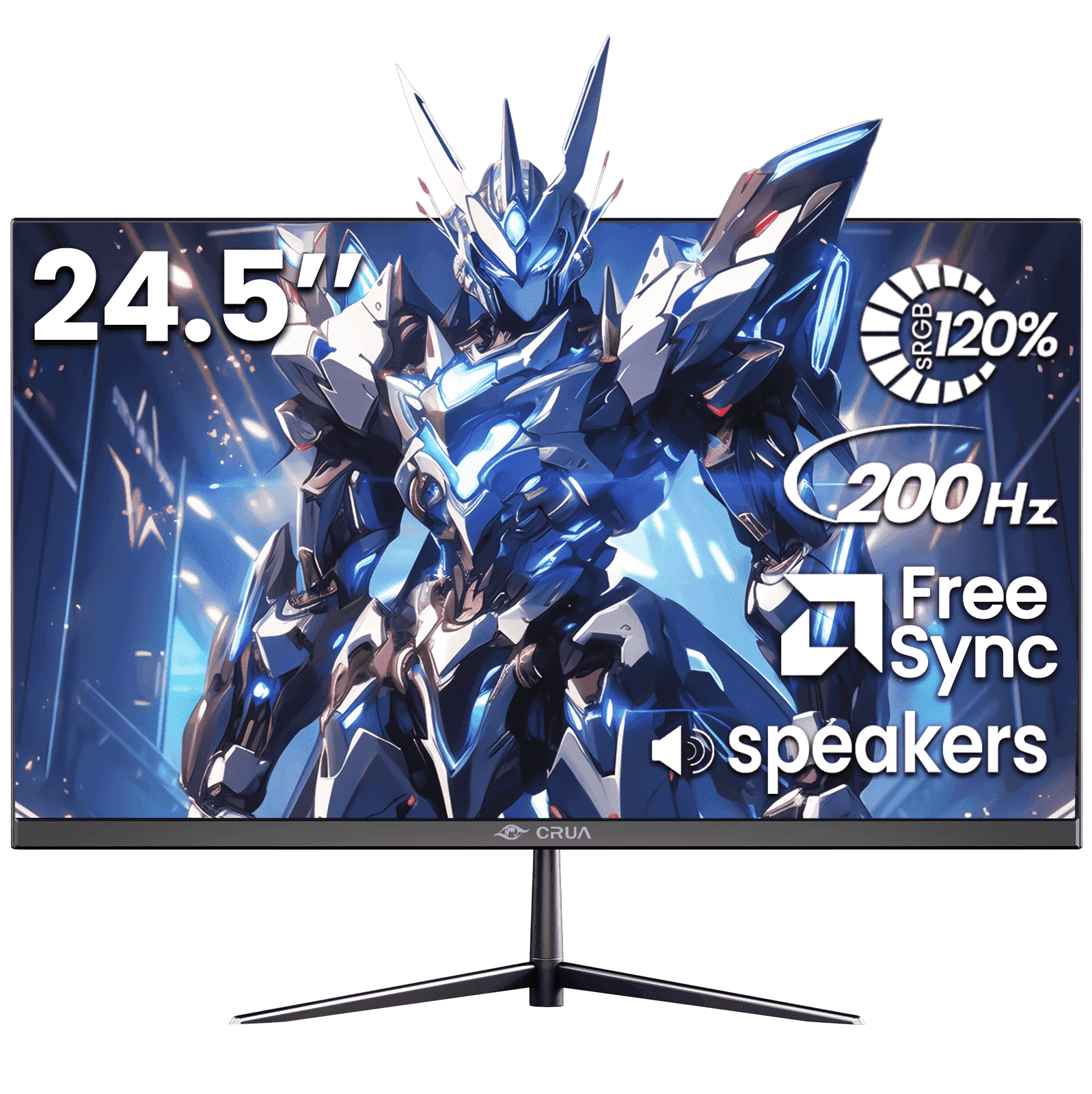 CRUA 24.5 inch 200hz Ips FHD gaming monitor 1920x1080 120% Srgb Freesync, DP/HDMI, built-in speakers, support wall mounting black