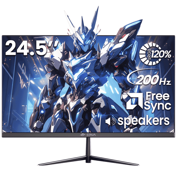 CRUA 24.5 inch 200hz Ips FHD gaming monitor 1920x1080 120% Srgb Freesync, DP/HDMI, built-in speakers, support wall mounting black