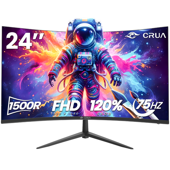 CRUA 24-inch 75HZ Curved Mnitor Built in Speakers, computer monitor1500R, FHD 1920×1080,HDMI/DP/Audio, Supports 75×75mm Wall Mount, Black