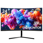 CRUA 24 100Hz Curved Monitor,FHD 1920 1080 99% sRGB Coimputer Montor,Thin Bezel, Wall Mountable & Tilt Adjustable,Black