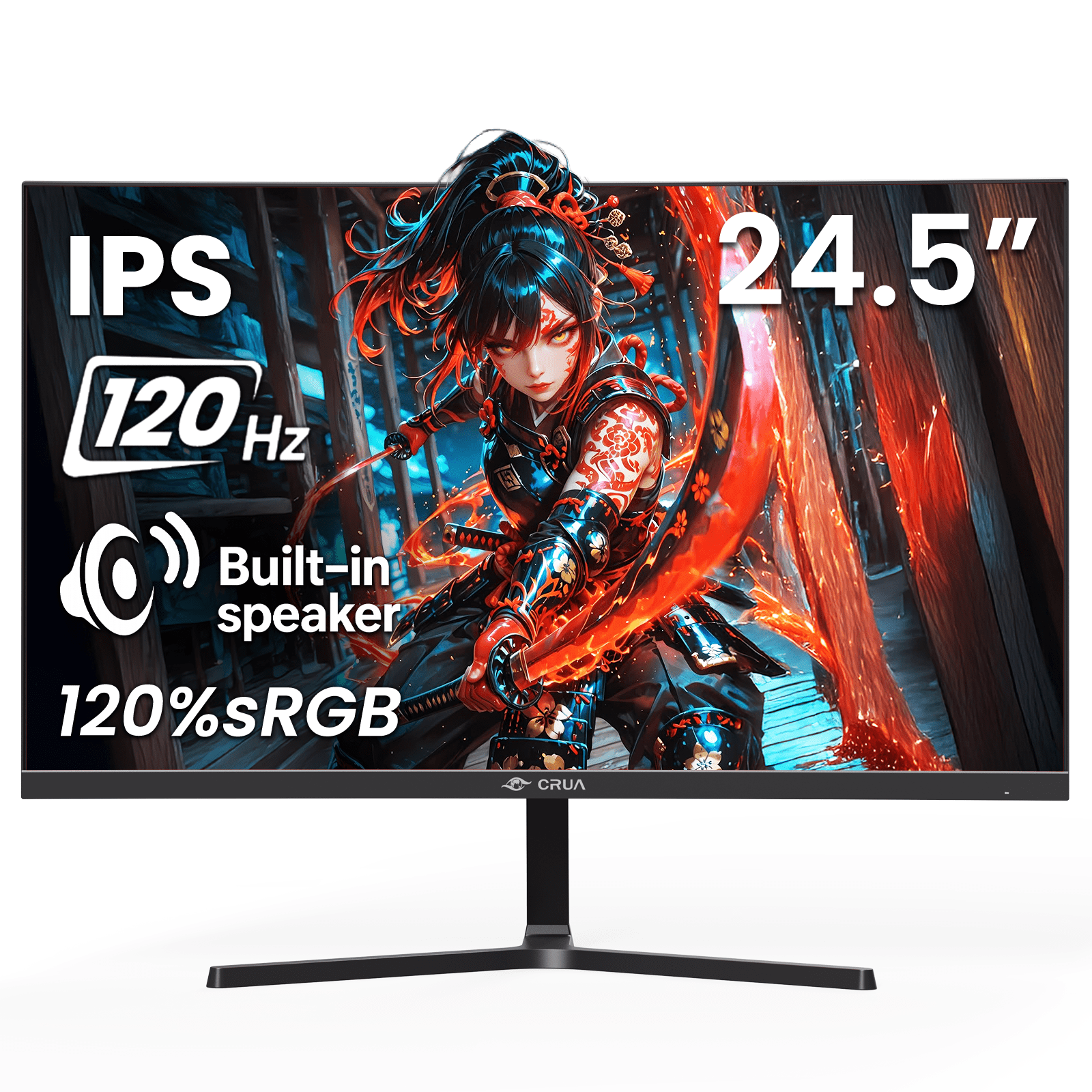 CRUA 24.5"120Hz Gaming Monitor, IPS FHD(1920x1080P) Computer monitor , FreeSync, 120% sRGB, Built-in Speakerssupport Wall Mountable-Black