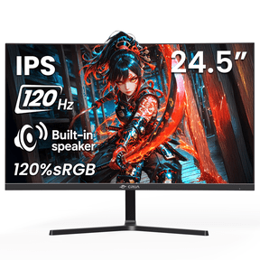 CRUA 24.5"120Hz Gaming Monitor, IPS FHD(1920x1080P) Computer monitor , FreeSync, 120% sRGB, Built-in Speakerssupport Wall Mountable-Black