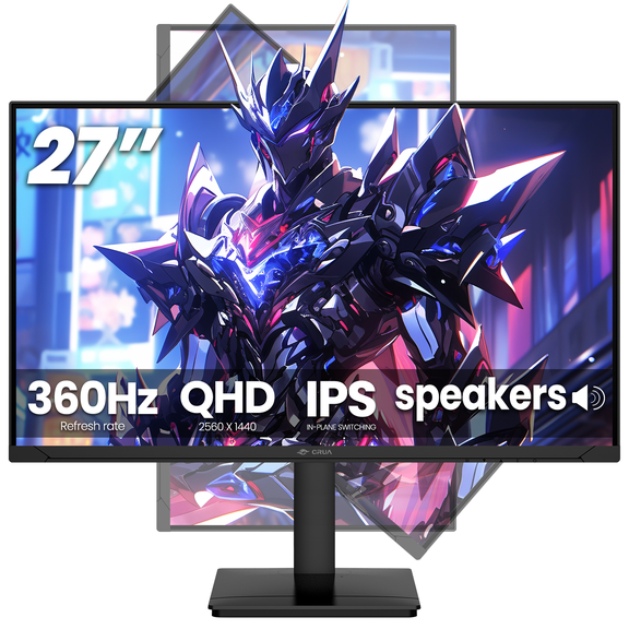 CRUA 27'' 2K 360Hz IPS Gaming Monitor, QHD 1440P, 120%sRGB, Built-in Speakers, Height/Pivot/Swivel/Tilt Adjustable, FreeSync, DP1.4 & HDMI2.1, Wall Mount-Black