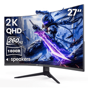 CRUA 27'' 2K 260Hz Curved Gaming Monitor, QHD 1440P,1800R, with Built-in Speakers, Support AMD FreeSync, 120% sRGB, Blue