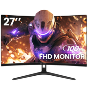 CRUA 27 inch FHD 100Hz Curved Monitor for Office&Gaming, 1080P 1800R 100% sRGB Computer Monitor,Frameless Design, Blue Light Filter,VGA,HDMI-Black