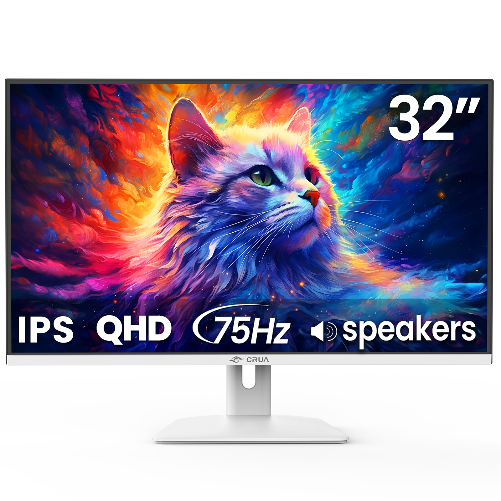 CRUA 32" 2K 75Hz IPS Computer Monitor, QHD 1440P with Build-in Speakers, 100% SRGB,FreeSync,HDMI Port-White