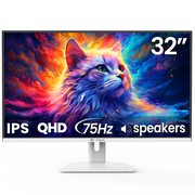 CRUA 32 2K 75Hz IPS Computer Monitor, QHD 1440P with Build-in Speakers, 100% SRGB,FreeSync,HDMI Port-White