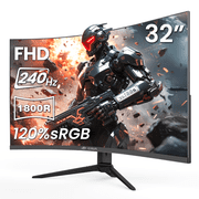 CRUA 32 240Hz Curved Gaming Monitor, FHD 1920 1080P, 1800R Ultra-Wide Screen, 120% sRGB, FreeSync, Low Blue Light, HDMI 2.0 & DP 1.4, Wall Mountable-Black