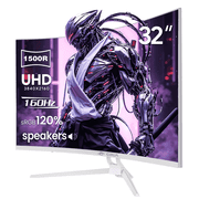 CRUA 32 4K 160Hz Curved Gaming Monitor,UHD3840x2160P 1500R Monitor, FreeSync 120% sRGB, 1.07B Color Depth, with HDMI /DP and Built-in Speaker, Support Wall Mount-White