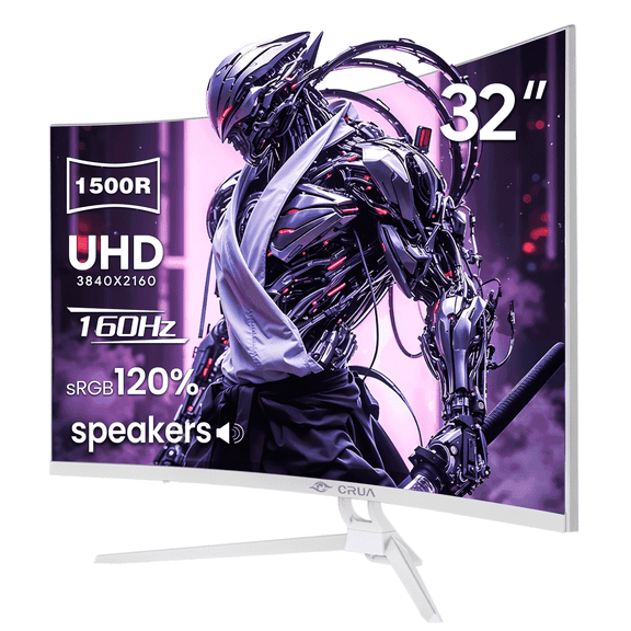 CRUA 32 Inch 4K Curved Gaming Monitor, UHD 160Hz Monitor, 1500R,   FreeSync 120% sRGB, 1.07B Color Depth, with HDMI /DP and Built-in Speaker, Support Wall Mount-