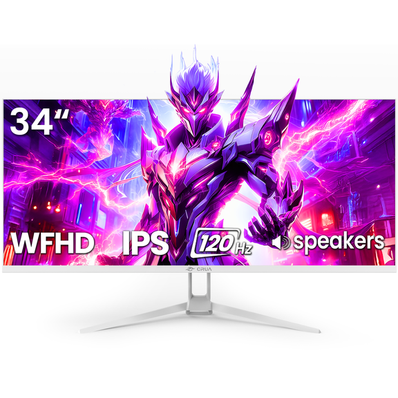 CRUA 34'' 120Hz IPS Ultrawide Gaming Monitor, WFHD 2560X1080, 21:9, Computer Monitors with Built-in Speakers, FreeSync, 120% sRGB, DP1.4 & HDMI1.4, Wall Mountable Installs-White