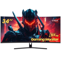 CRUA 34" 165Hz Ultrawide Curved Gaming Monitor ,WQHD 3440 * 1440P, 21:9 1500R Computer Monitor, 1ms(GTG) with Adaptive Sync, 99% SRGB, DP & HDMI Port, Black