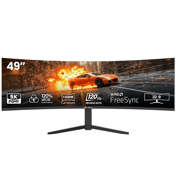 CRUA 49 Inch Ultra-Wide Curved Gaming Monitor | 120Hz | DQHD 5120x1440p | 1500R  Curve | AMD FreeSync | Built-in Speakers | Wall Mount | HDMI & DP, Black