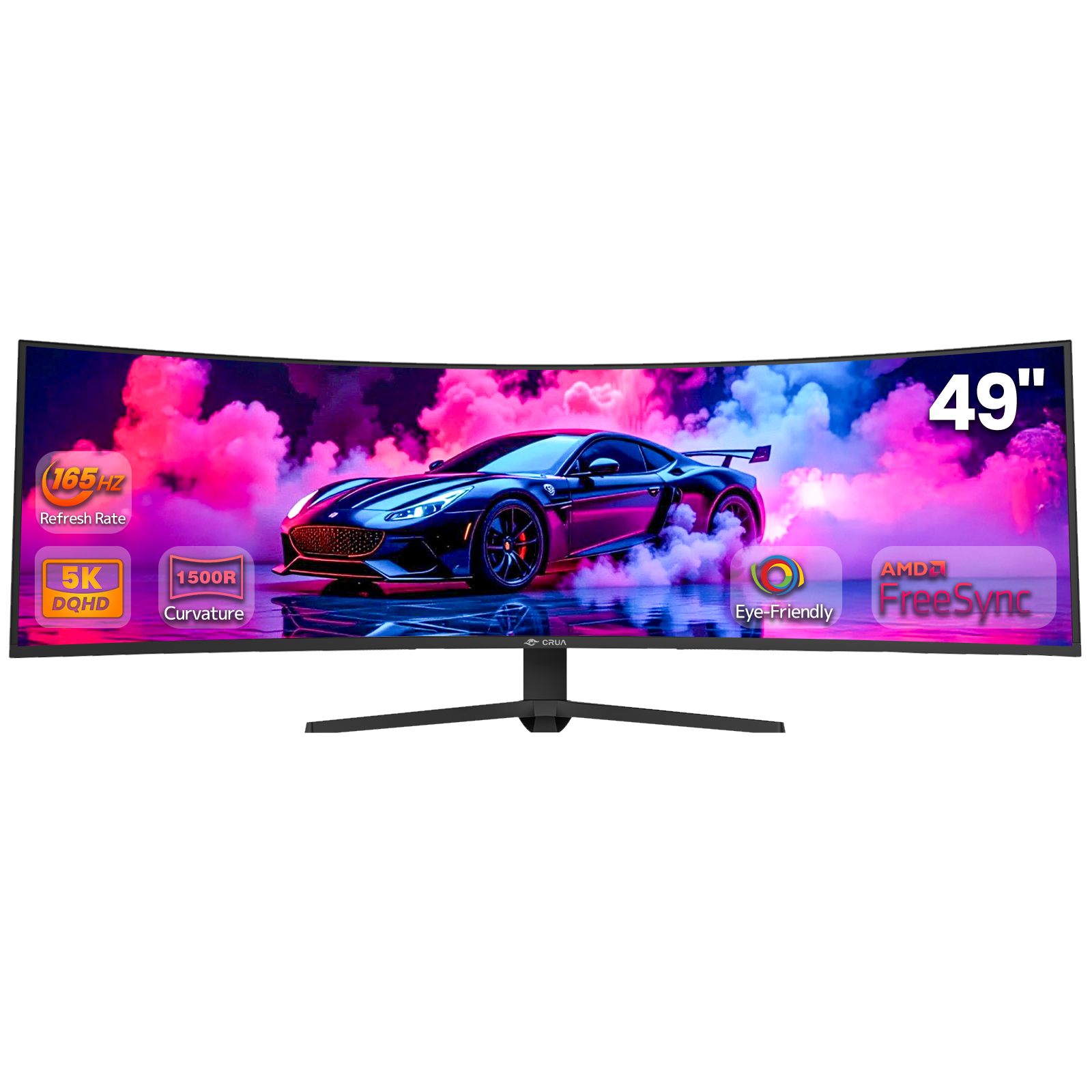 CRUA 49" Curved Gaming Monitor | DQHD(5120 * 1440), 144Hz/165Hz, 1500R, 32:9, AMD FreeSync, 120% sRGB, Height Adjustable Ultra-Wide Screen Monitors, HDMI 2.1 & DP 1.4, Wall Mount Install- Black