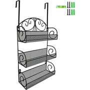 CRUGLA 3 Tier Over the Door Pantry Organizer Rack, Wall Mount Hanging Spice Organizer for Cabinet Kitchen, Black