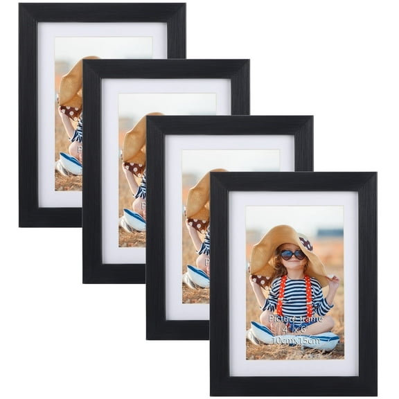 CRUGLA 4 Pack 5x7 Picture Frames Display 4 x 6 Photo with Mats or 5x7 without Mat for Wall or Tabletop Decor, Black