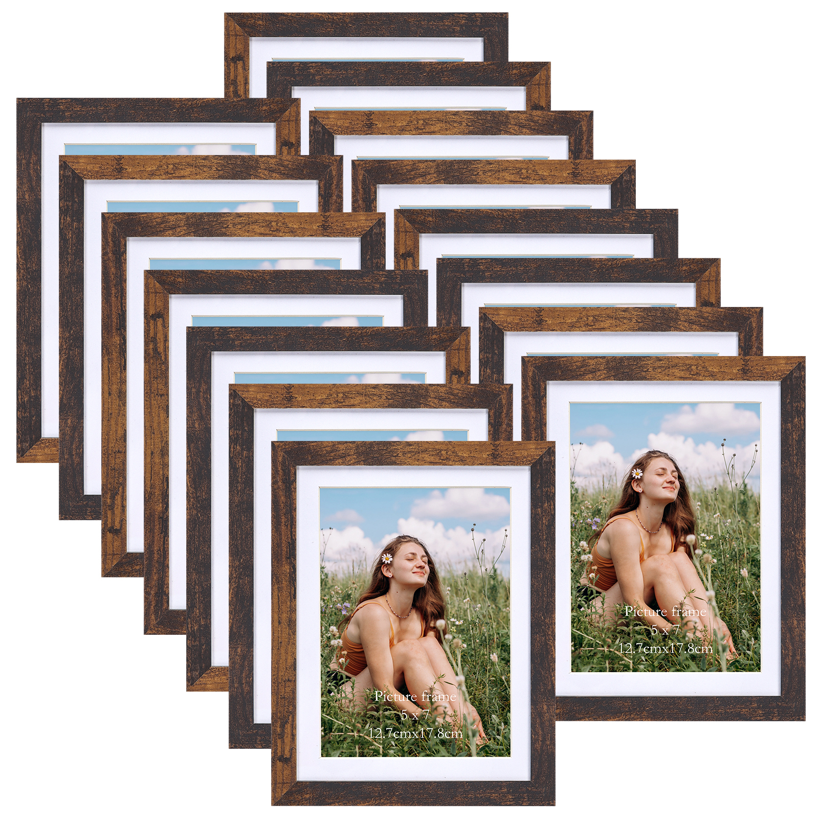 CRUGLA 5x7 Picture Frames Set of 15, Display 5 by 7 Photos with Mat or