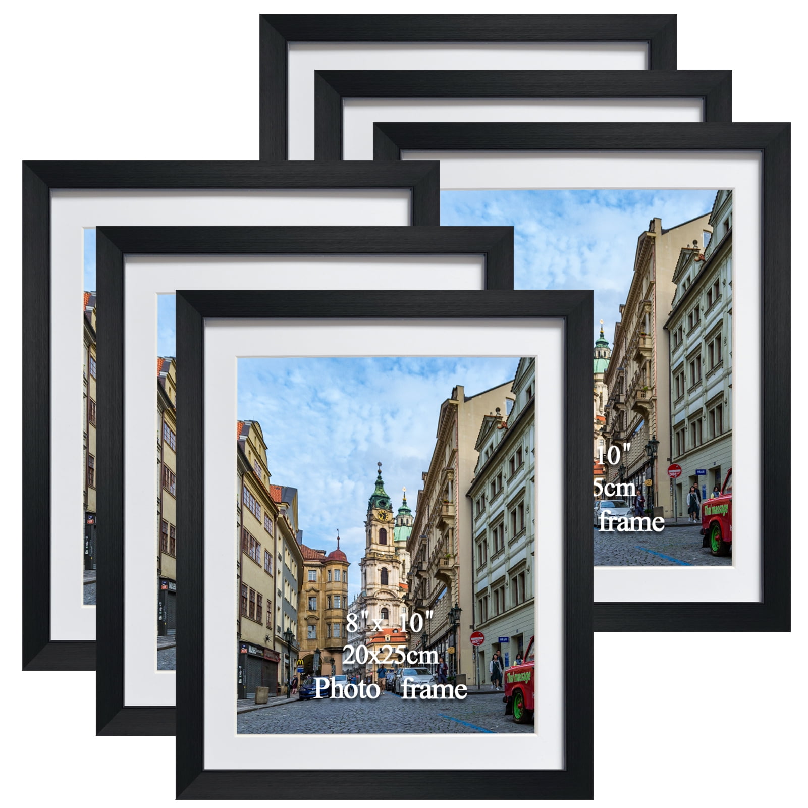 8x10 Black Wood Picture Frames with Mat for Wall or Tabletop, Set of 6