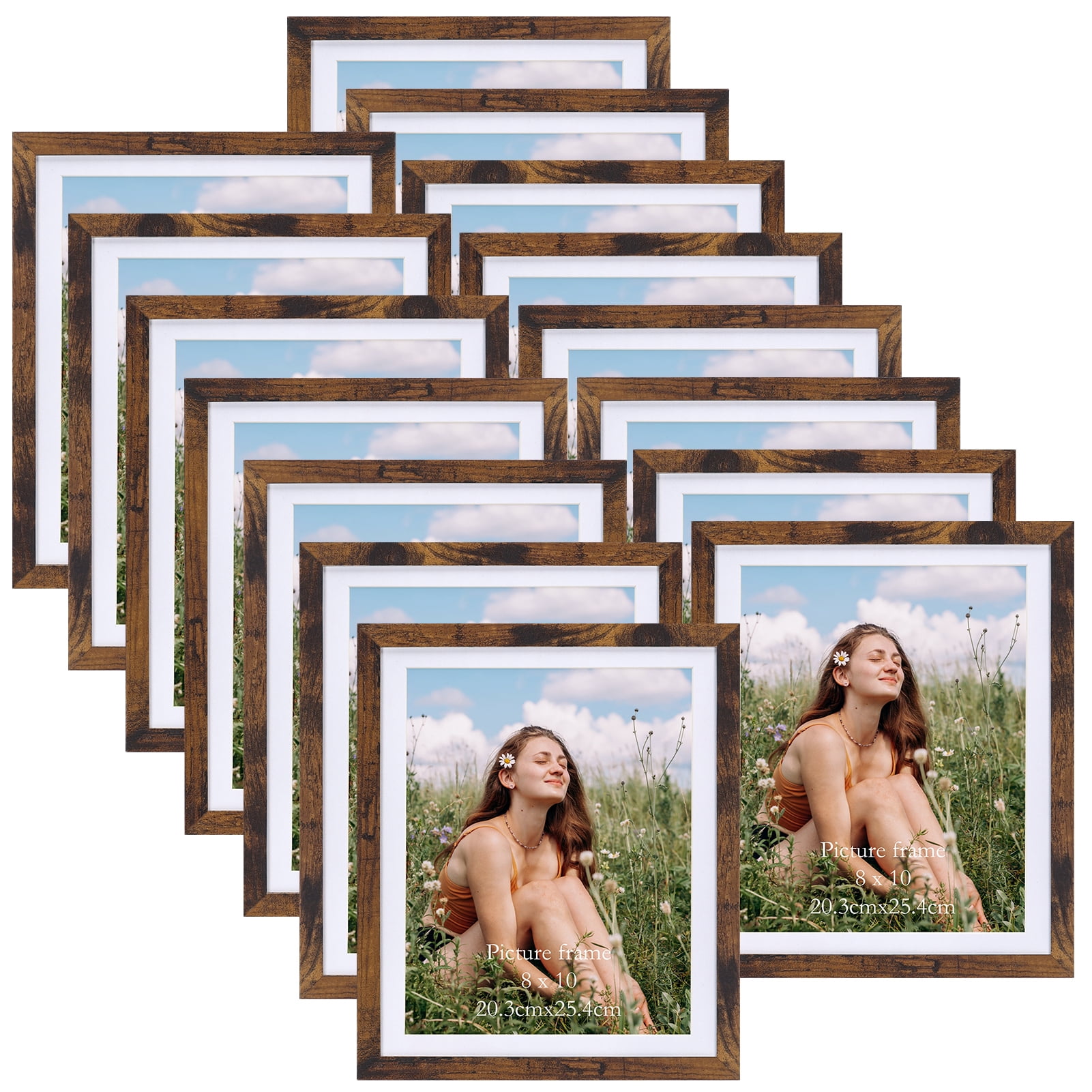 CRUGLA 8x10 Versatile Picture Frames Set of 15, Brown MDF Wood, Wall or