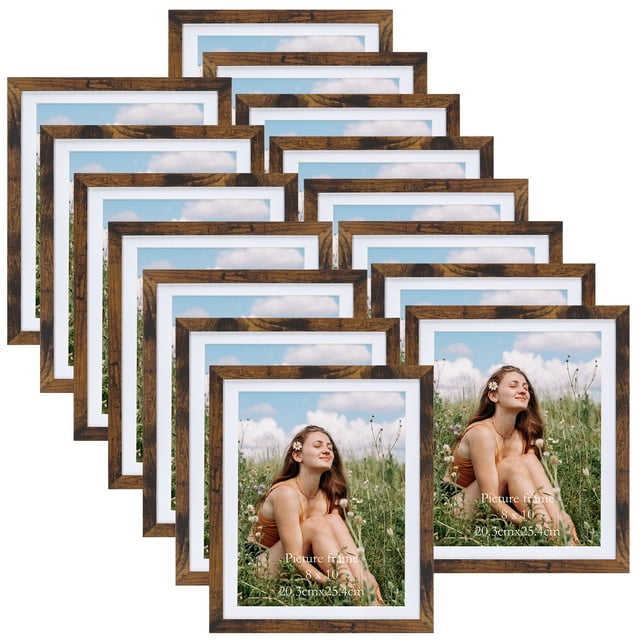 CRUGLA 8x10 Versatile Picture Frames Set of 15, Brown MDF Wood, Wall or