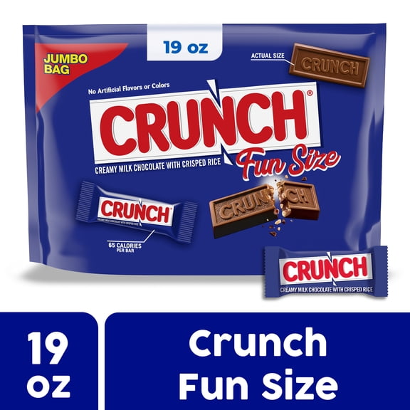 CRUNCH Fun Size Candy Bars, Creamy Milk Chocolate with Crisped Rice, Individually Wrapped Candy, Jumbo Bag, 19 oz