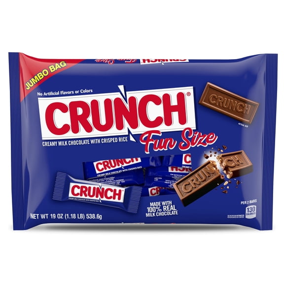 CRUNCH Fun Size Candy Bars, Creamy Milk Chocolate with Crisped Rice, Individually Wrapped Candy, Jumbo Bag, 19 oz