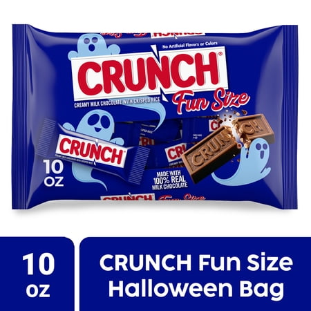 CRUNCH Fun Size Candy Bars, Chocolate Halloween Candy Bulk, 10 oz Bag