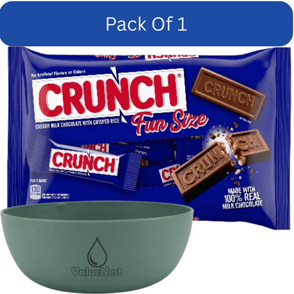 CRUNCH Milk Chocolate and Crisped Rice Fun Size Candy Bars, 10 oz Bag with Olive Green Bowl by ValueNest