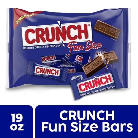 CRUNCH Fun Size Candy Bars, Creamy Milk Chocolate with Crisped Rice, Individually Wrapped Candy, Jumbo Bag, 19 oz