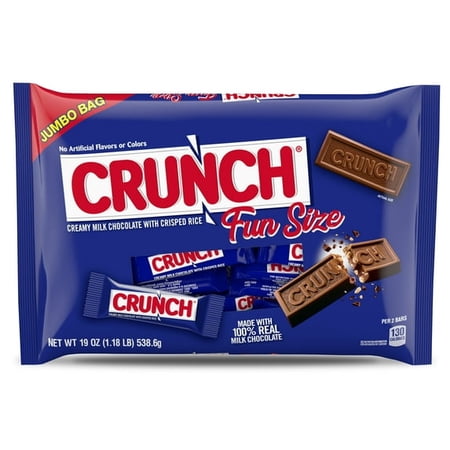 CRUNCH, Milk Chocolate and Crisped Rice, Fun Size Individually Wrapped Candy Bars, Jumbo Bag, 19 oz